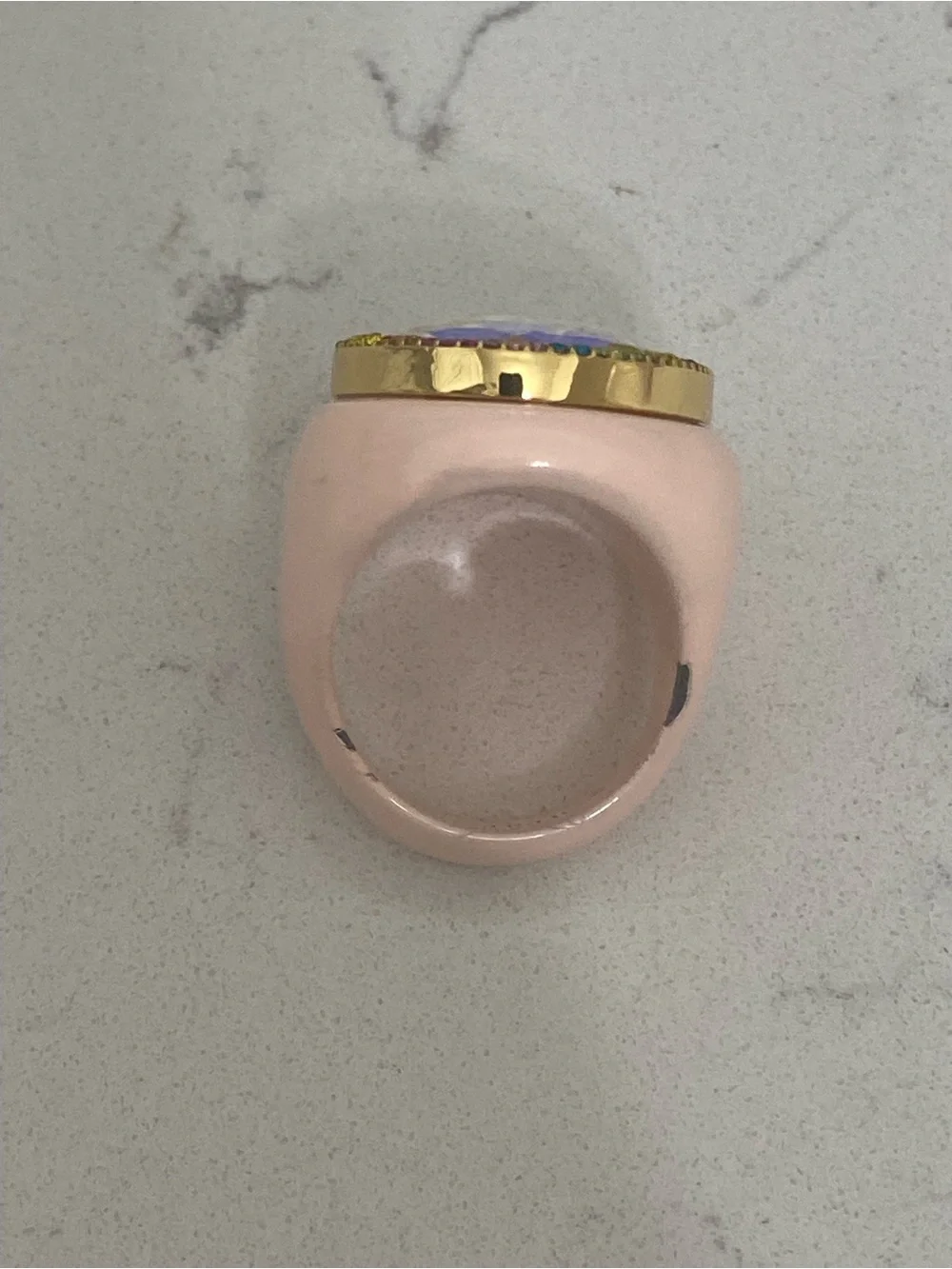 Kurt Geiger Oval Stone Cocktail Ring Pink Enamel Rainbow Halo Iridescent Stone 9